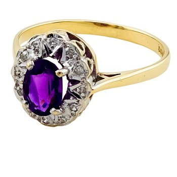 9ct Gold Amethyst / Diamond Cluster Ring size N